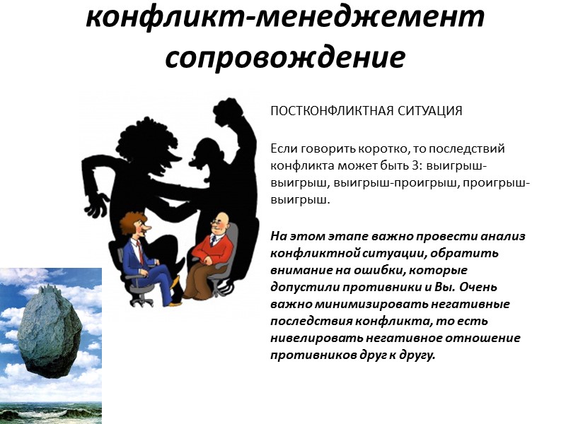 конфликт-менеджемент сопровождение ПОСТКОНФЛИКТНАЯ СИТУАЦИЯ   Если говорить коротко, то последствий конфликта может быть